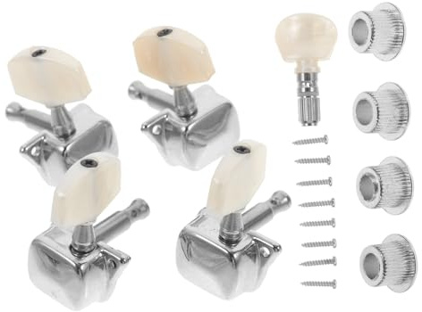 Banjo Stimmgerät 4 1 Saitenschlüssel Satz für Banjo Teile Silber | Zinklegierung und Pvc, 1 Satz, Leicht zu Montieren und Abzumontieren, Rostbeständig