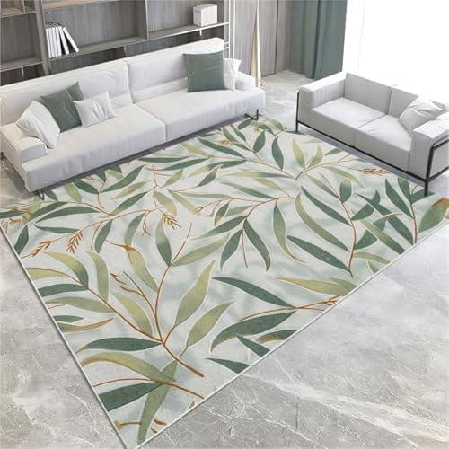 SANTPOT Verde Pálida Hojas De Planta De Sauce Alfombra De Área Lavable No Deslizante 140 X 200 Cm Estera De Piso De Pila Corta para Sala De Estar Dormitorio Baño Y Oficina,140 X 200 Cm