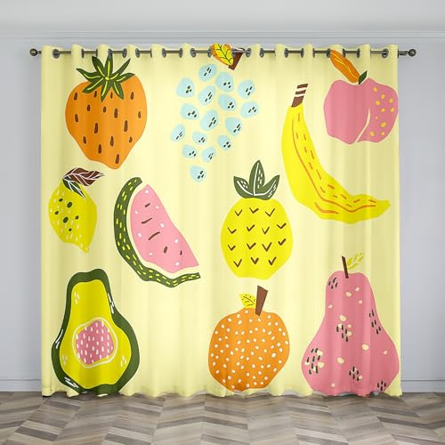 Pear Net Curtains for Windows Watermelon Blackout Curtains, 3D Printed Drape Insulated Curtains, 2 Pack with Hooks, Removable and Washable for Bedroom Living Room Kitchen Pavilion