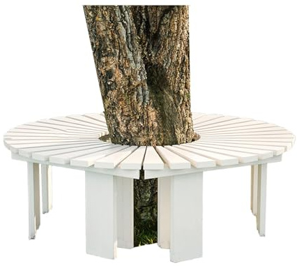 Trädbänk Runtom, Böjda Solfjäderformade Träbänkar, Enkel Montering For Innergård, Park, Uteplats, Gräsmatta, Trädgård(White)