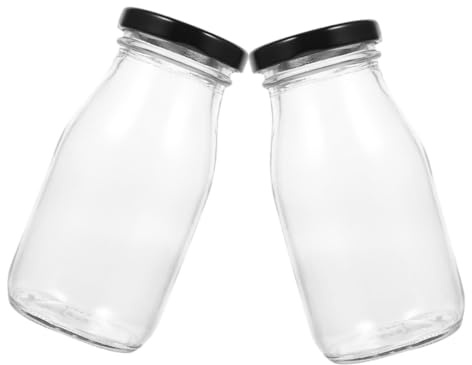 Cabilock Botellas de Vidrio para Leche y Yogur 200 Ml Vidrio con Tapa Metálica Hermética Reutilizable Almacenaje para Leche, Zumos y Soja Pack 2 Unidades Hogar y Cocina
