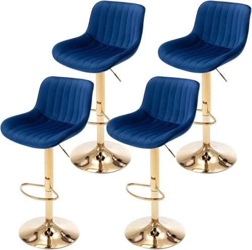 JINPALAY 4er Set Barhocker mit Lehne Höhenverstellbar Samt Barstuhl Moderner Küchenhocker Bar Stools mit FußstützeLehne 360° Drehstuhl für Esszimmer, Küche, Theke, Bar, (4, Blau)