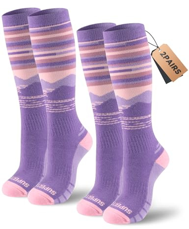 Supertrip 2 Pairs Merino Wool Ski Socks for Womens Mens, Full Cushion Thermal Winter Warm Thick Socks for Skiing Snowboarding