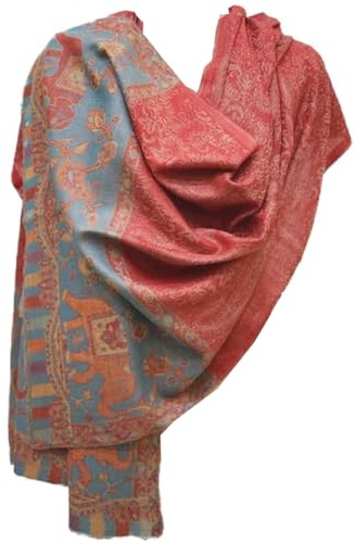 Lorenzo Cana Pashmina Bufanda para mujer, bufanda 100% cachemira, bufanda de cachemira, bufanda tejida para mujer, multicolor rojo elefante 78721