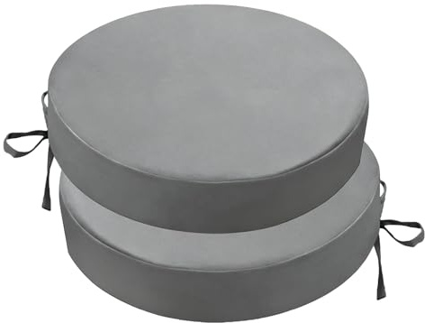 Outdoor Stuhlkissen Rund 2er-Set – 40x40 cm, Terrassenstuhlkissen für Gartenmöbel, Terrassenstuhl mit Bändern, Sitzkissen für draußen, Terrassenstuhlpolster, Esszimmerstuhl Stuhlauflage, Grau