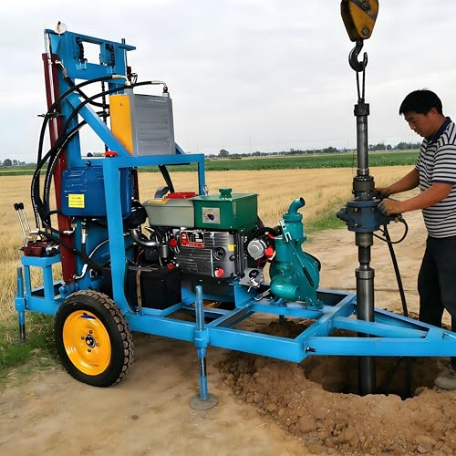 Plateforme de forage hydraulique robuste pour puits d'eau, machine de forage mobile à roues, 100 m de profondeur pour irrigation agricole, usage domestique, petits projets de forage commerciaux