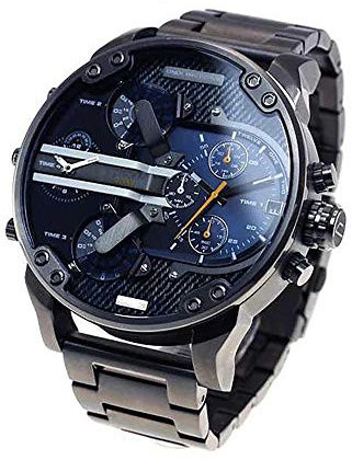 FENKOO Herrenuhr Quarz Sportuhr Kalender Dual Time Zone Edelstahl Uhr montre reloj relogio (schwarz/blau)