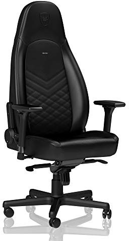 noblechairs ICON Gaming Stuhl Schwarz - Ergonomischer Bürostuhl 150 kg Belastbarkeit - Drehstuhl mit Rollen - Gaming PC Stuhl PU-Kunstleder - Office Chair Ergonomic - Inklusive Kissen