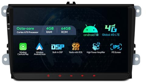XTRONS Double Din 4+64GB Car Stereo Bluetooth for Volkswagen SEAT SKODA Caddy Polo Golf mk Passat, 9 inch Android Car Radio Player Built-in 4G DSP WIFI GPS Car Play, Octa-Core Head Unit, Optional DAB+