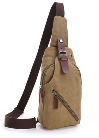 FANDARE Retro Brusttasche Segeltuch Schultertasche Herren Damen Sling Bag Crossover Rucksack Umhängetasche Sporttasche für Outdoor Reisen Wandern Abenteuer Sport Crossbody Bag