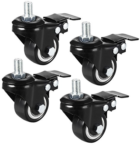 uxcell Lenkrollen mit 3,8 cm (1,5 Zoll), PU, 360 Grad Gewinde, Lenkrolle mit Bremse, M10 x 15 mm, 150 kg Gesamtbelastung, 4 Stück