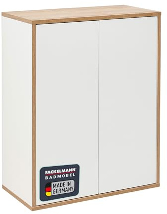 FACKELMANN Finn Midischrank im Retrostil – Eleganter Badschrank in Weiß mit Eichen-Optik, 60 cm Breit, Ideal für kleine Bäder, Made in Germany