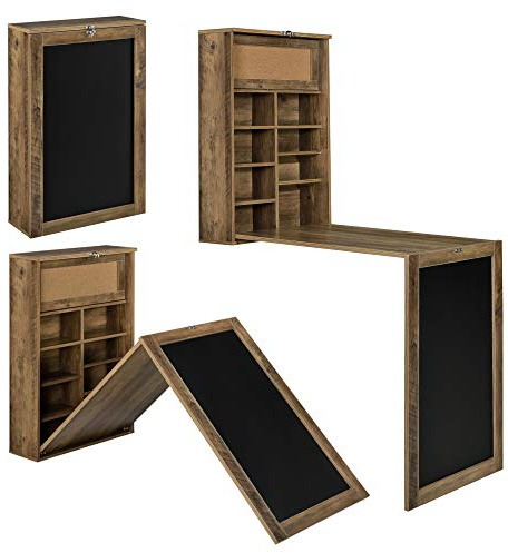 [en.casa] Hopfällbart väggmonterat kontorsskrivbord med svart tavla, konvertibelt matbord i MDF, 156 x 50 x 91,5 cm, träfärg