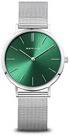 Bering Damen Quarz Uhr | Armbanduhr 34 mm Edelstahlgehäuse und Zifferblatt | Milanaisearmband | Saphierglas | 3 ATM | 14134