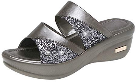 Schuhe Damen Mode Sommer Solid Peep Toe Casual Wedge Platform Damen Sandalen (36,Silber)