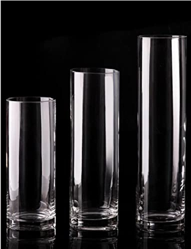 Glass Cylinder Vase Set of 3, Clear Glass Flower Vases, Floating Candle Holders, Wedding Table Centrepieces, Decorative Cylinder Vases for Flowers, Candles, Events, Home Décor and Party Decorations