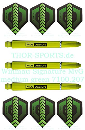 grüne Thor-Flights & Winmau MvG Design Signature Schäfte Dart Schaft Darts Shaft Michael Van Gerwen Green Nylon Stems