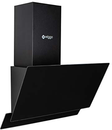 Wiggo Cappa aspirante da 50 cm, senza cappuccio, uscita 300 m³/h, display touch a 3 livelli, cappa inclinata con filtro antigrasso e 2 filtri a carbone, cappa con 2 parti frontali in vetro nero