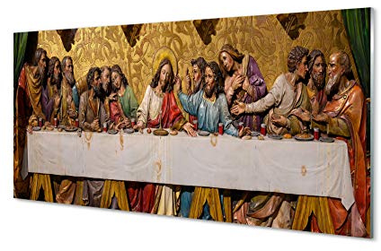 Tulup GlasBilder 140x70cm Wand Deko Kunst Gemaltes Bild auf Gehärtetem Glas Gedruckt Wandbilder Wohnzimmer - Das letzte Abendmahl