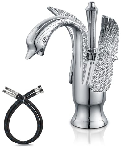 Cinwiny Bathroom Sink Faucet Polished Chrome Swan Shaped Single Handle One Hole Lavatory Basin Tap Mixer Deck Mount