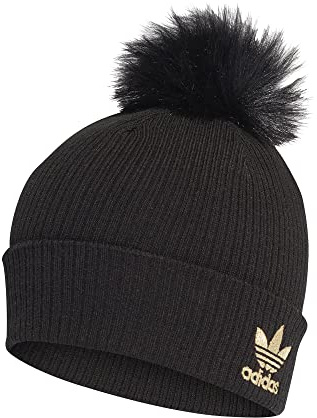 adidas Damen W Fur Pom Beanie Hat, black/metallic gold, 3XL EU