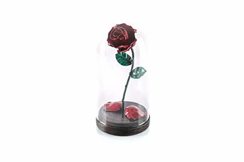 Forging Art Bcn® Eisen Schmiede ewige Rose mit Benutzerdefinierte Gravur Die Schöne und das Biest Rose - Geschenk zum Muttertag, Valentinstag, Hochzeitstag, Eiserne Hochzeit (Mit Gravur)