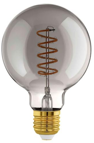 Eglo Dimmable E27 LED Globe, Vintage Spiral Filament Light Bulb, Edison lamp for Retro Lighting, 4 watt, 100 Lumen, Warm White Glow, Black Transparent, 2000k, G95, Ø 3.7