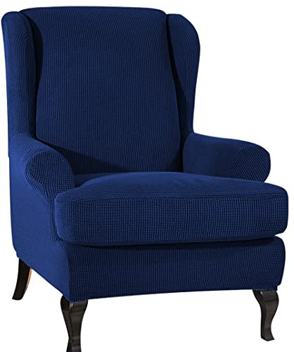 GUYIRT Jacquard 2 Stück Sesselbezug Sesselhussen mit Ohrenstretch Sesselhusse Jacquard-Möbelschutz mit elastischer Unterseite -Navy blau