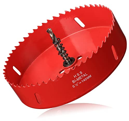 Borrkrona 140 mm diameter med centreringsborr, universell hålsåg, hålfräs, hålborr av HSS M44 bimetall för trä, mjuk metall och plast (ribpplattor och gips), med separerbara borr