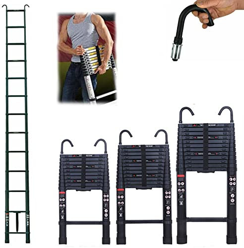 Scala telescopica in alluminio con gancio, 3,2 m, pieghevole, multiuso allungabile, 11 gradini, antiscivolo, 150 kg/330 kg, colore: nero