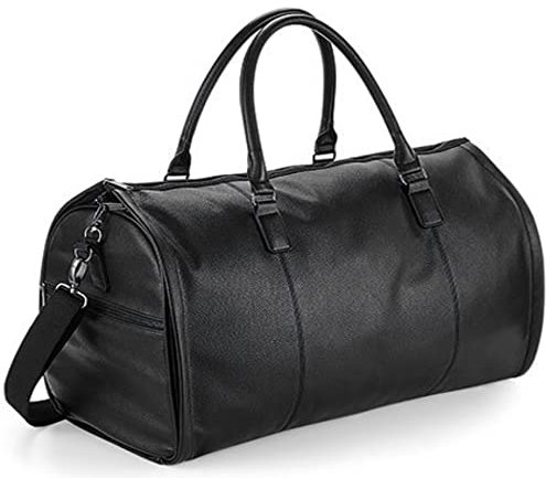 Weekender Reisetasche Robustes PU Kunstleder verwandelbar in Kleidersack mit Schuhfach Umhängetasche 54 x 33 x 29 cm in Schwarz oder Braun (Schwarz)