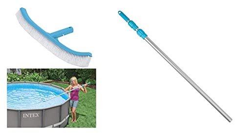 Intex 29055 Asta Telescopica in Alluminio, Lunghezza 279 Cm, Argento Blu & Spazzola per pareti Curve - Spazzola per pareti Curve - 40.6 cm