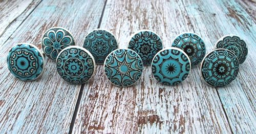 ARTISNO Keramiska knoppar för skåp, låda, skåp, byrå, blommönster, grön, blommönster, glänsande finish (3,8 cm diameter)
