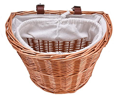 Rianpesn Cestino per Manubrio Bici in Vimini | Supporti per cestini per Biciclette Intrecciati a Mano,Cestino per Bici al Manubrio Anteriore di Beach Cruiser o Scooter con Cinghie con Coulisse