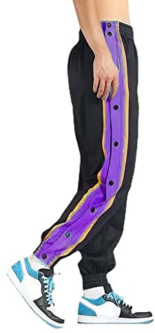 Pantalones de baloncesto para hombre, con botones a presión laterales altos, informales, para postoperatoria, pantalones deportivos atléticos, pantalones de calentamiento para hombre, Morado (, 27-32