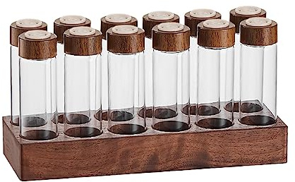 Sharplace 12 Röhren Kaffeevorratsdosen mit Holzständer, Einzeldosis Kaffeebohnen-Aufbewahrung, Kaffeekapseln Dose Kaffeebohnenvorratsbehälter mit Deckel, Behälterständer für Kaffee, Tee, B 12 Loch 22g
