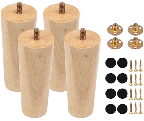 USENG 4 Gambe in Legno per Mobili, 13cm di Altezza, Piedini Conici Robusti per Armadietti e Divani