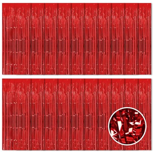 20 Pack Red Foil Fringe Curtain Backdrop, 3.2ft x 8.2ft Metallic Tinsel Curtains Party Backdrop, Hanging Streamers for Birthday Party Decoration Wedding Holiday Christmas Decoration (Red)