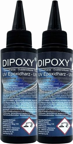UV-Epoxidharz resin schnellhärtendes epoxy (30-90sek. mit UV Lampe) transparent kristallklar DIY in Profi Qualität 2x100ml (200ml)