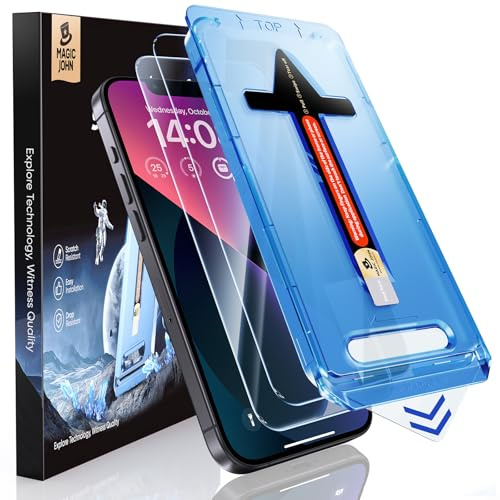 MAGIC JOHN 2 Pack for iPhone 16e/ iPhone 14/ iPhone 13 Pro/iPhone 13 (6.1-Inch) Tempered Glass Screen Protector, Auto Dust-Elimination, Bubble Free, HD Clear, Easy Installation