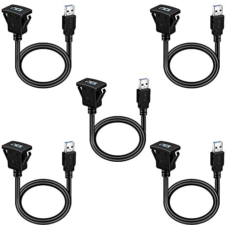 BATIGE USB-3.0-Verlängerungskabel für Auto, LKW, Boot, Motorrad, Armaturenbrett, quadratisch, 30 cm, 5 Stück