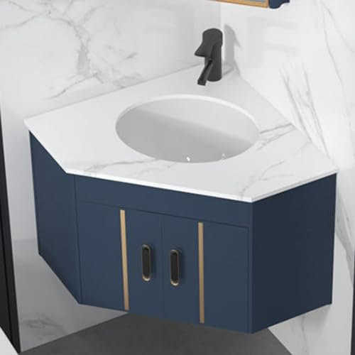 VSTQNXR Lave Main WC avec Meuble Angle Lave Main Meuble WC Suspendu Meuble-lavabo d'angle avec Lavabo, Lavabo Mural pour Petit Espace(Size:White Blue)