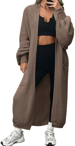 LILLUSORY Womens Long Cardigan Fall Sweater 2025 Plus Size Oversized Chunky Ribbed Cable Knit Cozy Coat Outfit Clothes Coatigan Jacket Fashion Trendy Winter Nutmeg L