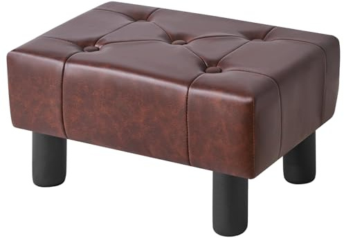 YMYNY Liten fotbänk, konstläder fotpall rektangulär, sittpall för vardagsrum, puff soffpall, ottoman fotstöd för entré 40 × 30,5 × 22,5 cm brun HBD038Z