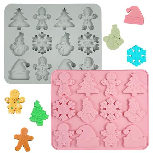 2PCS Silikonform Weihnachten, Backform für Schneeflocken und Lebkuchenmann, Kuchenform