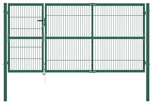 Brokky Garden Fence Gate with Posts 350x140 cm Steel Green,Garden Gates High galvanised wrought iron metal swing gate