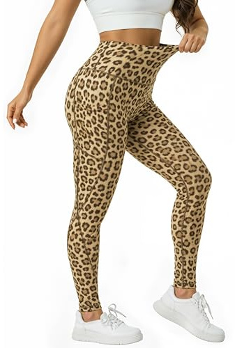 Stan Athletics High Waist Compression Leggings for Women with Pocket – Tummy Control, Workout, Running & Yoga Pants (US, Alpha, Small, Regular, Regular, Leopard Skin)