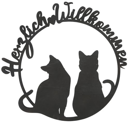 Logbuch-Verlag Katze Türkranz Herzlich Willkommen aus Holz Dekokranz Willkommensschild schwarz 30 x 29 cm