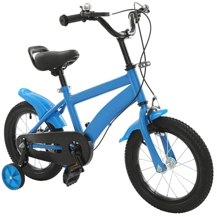 HUSPOO 14 Zoll Kinderfahrrad, Kohlenstoffstahl-Legierung Fahrrad mit Stützräder, HöHenverstellbar Kinderfahrrad ab 3-6 Jahren, für Jungen & Mädchen Fahrrad für Schulung Outdoor Reiten (Blau)