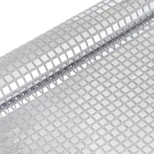 MAYJOYDIY Square Tulle Sequin Fabric 1 m x 130 cm Silver Metallic Foil Mirror Fabric for Disco Ball Stage Decoration Sequins Fabric for Sewing Dress Craft Dance Costume Decor